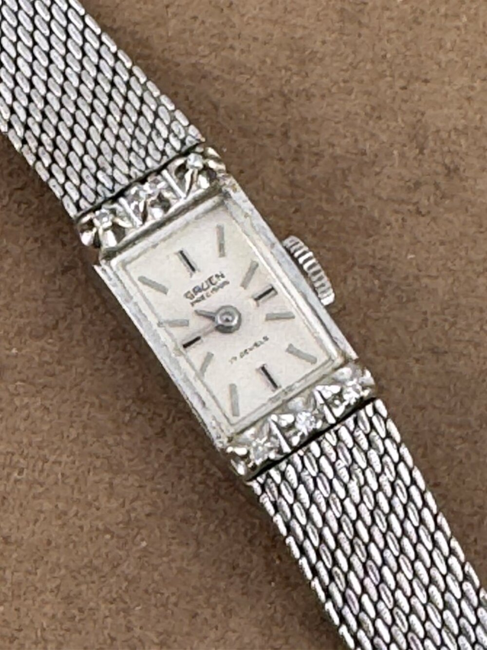 Vintage Gruen 17 Jewel 1950's Mid Century Ladies Diamond Watch 10K Gold Filled